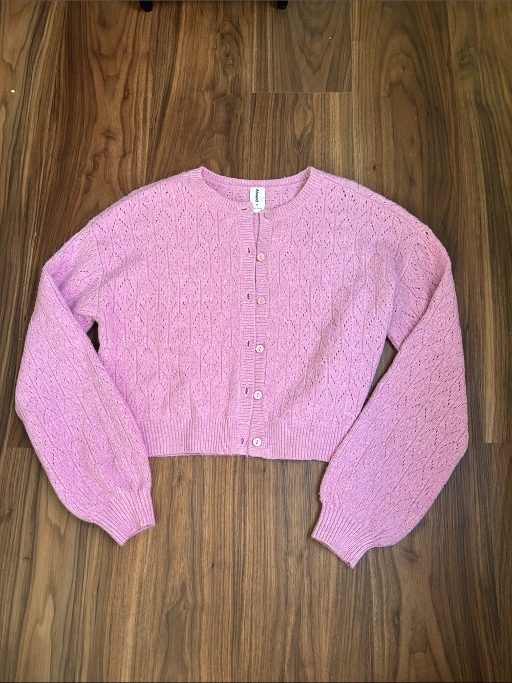 Abound Pink Cropped Eyelet Knit Button-Up Cardigan
